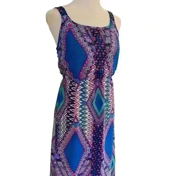 Paper Doll Maxi Sundress Size 12 Aztec Print Elastic Waist Casual Vacation Beach - Picture 2 of 8